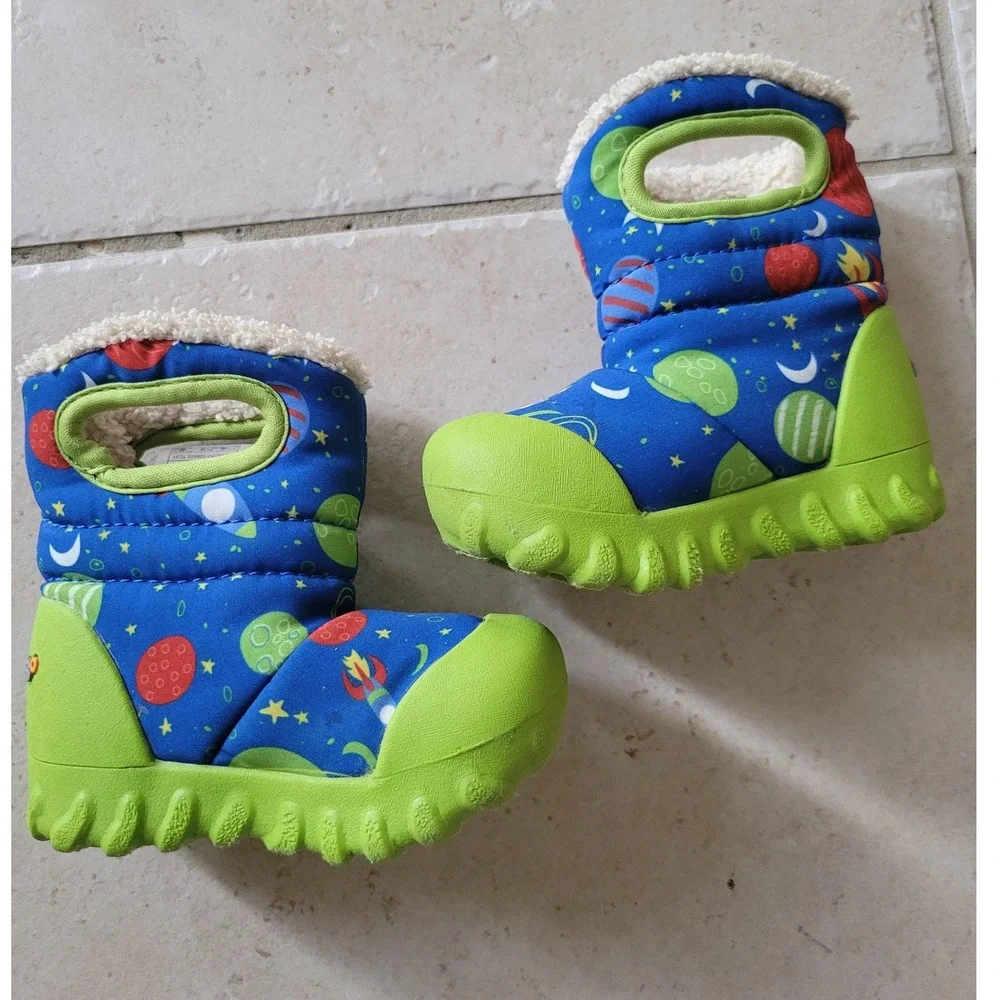 BOGS B-Moc Space Snow Boots Infant 4 EU 20 Blue Green Faux Fur Waterproof -4°F